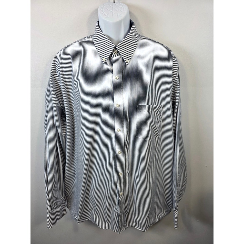 Van Heusen Mens Regular Fit Pinpoint Striped Button Down Shirt Blue White 18.5